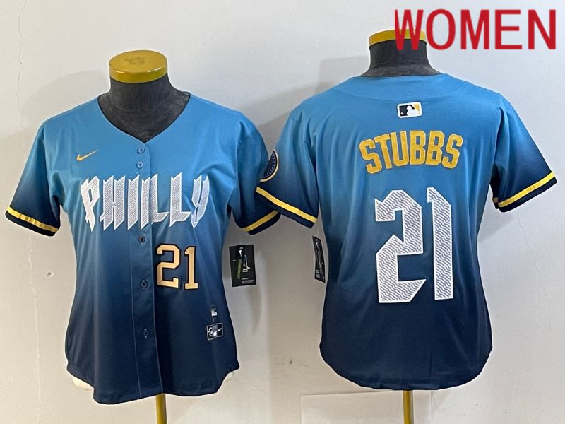 Women Philadelphia Phillies #21 Stubbs Blue City Edition 2024 Nike MLB Jersey style 4->women mlb jersey->Women Jersey